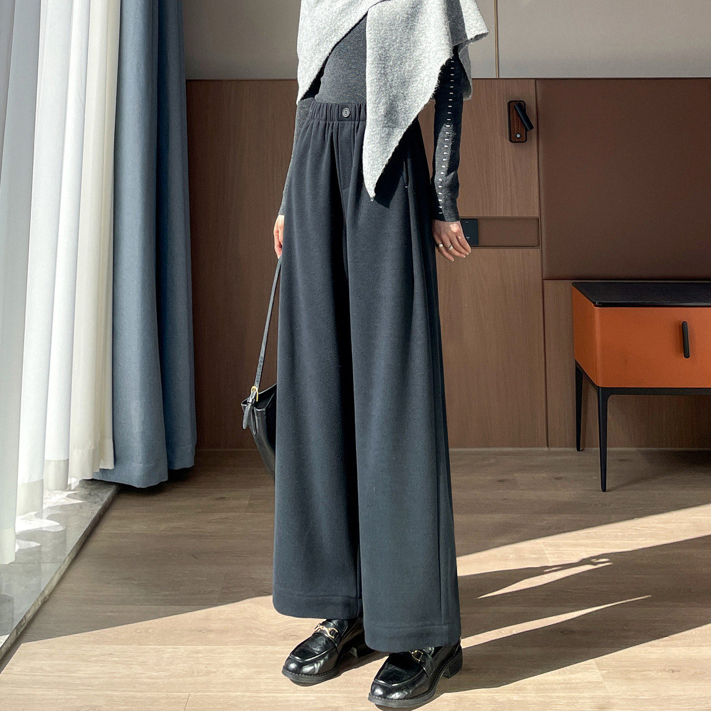 蜜糖之城毛呢阔腿裤女秋冬季糯米九分松紧腰阔腿裤显高休闲直筒裤,女装/女士精品,休闲裤,淘宝优惠券,粉丝福利购,淘宝优惠卷