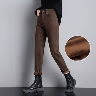 显瘦高腰百搭加厚哈伦裤 咖色裤 新款 2025冬季 子 子女加绒牛仔老爹裤