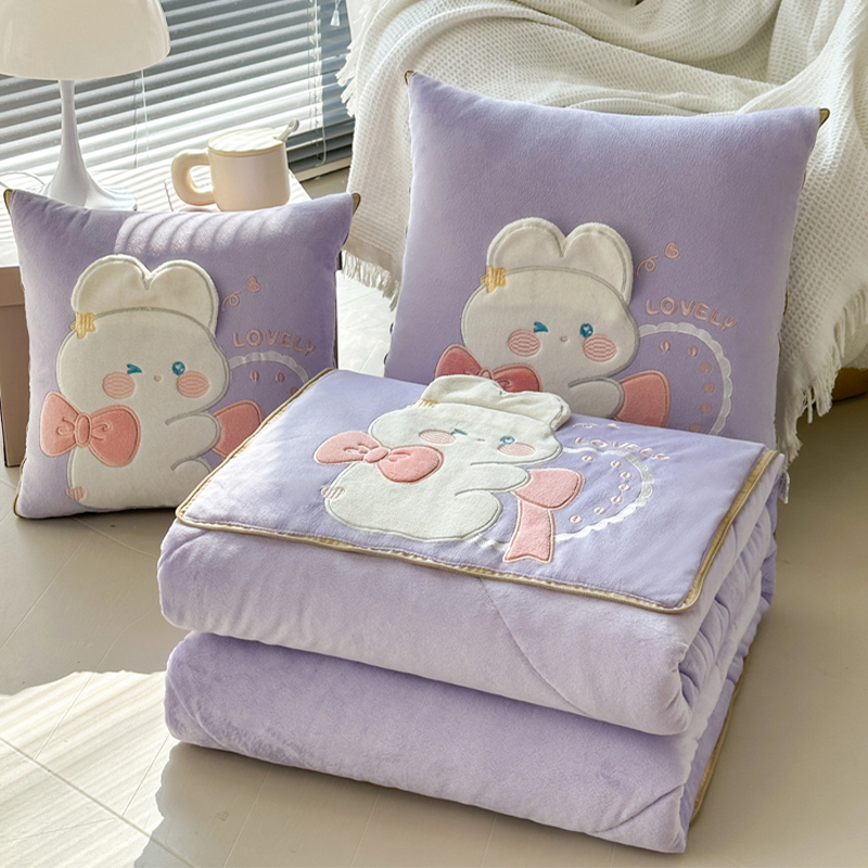 加厚豆豆绒抱枕被子冬季两用车载靠垫靠枕办公室午睡枕头被二合一