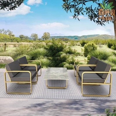 户外沙发桌椅组合套装酒店售楼部庭院别墅小区露台防水防晒不锈钢