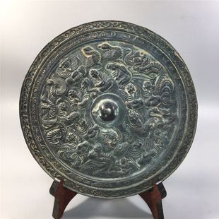 纯铜大号古做旧青铜镜老镜子工艺品摆件玄关卧室装 饰品影视道具