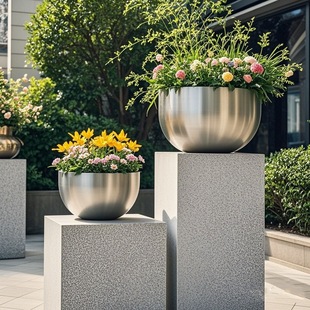 广州厂家304 201不锈钢半圆球体拉丝花盆花器金属花钵花箱树池