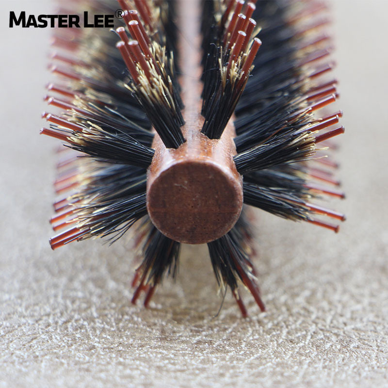 马斯特里热销猪鬃毛卷发梳防静电直发蓬松内扣造型圆滚木梳子批发