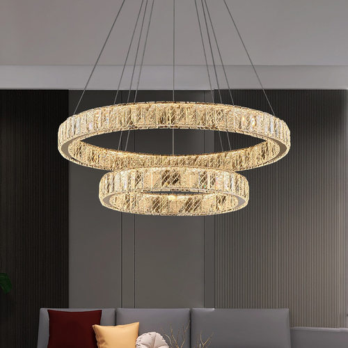 后现代轻奢水晶圈圈吊灯客厅样板房高档大气卧室餐厅楼梯复式灯具
