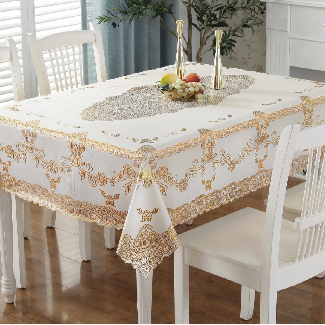 厂家直销欧式台布PVC烫金桌布防水免洗长方形防滑隔热餐垫金色