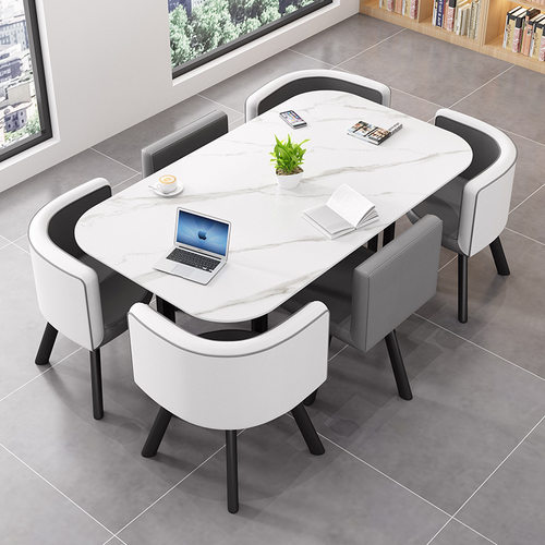 轻奢岩板会议桌长桌简约现代办公桌椅组合小型会议室洽谈桌长条桌