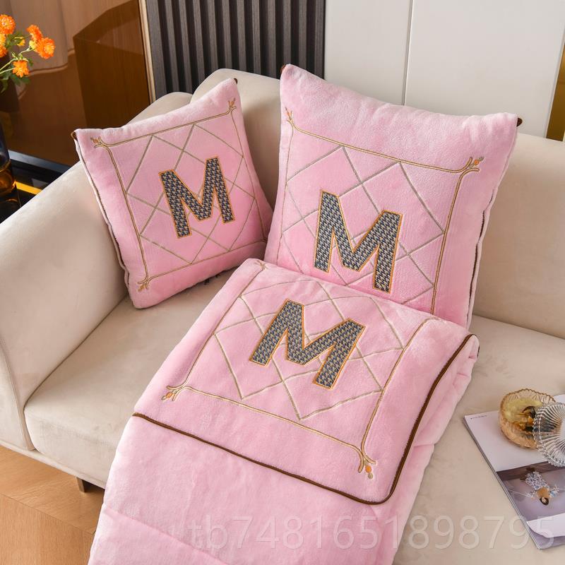 正品抱枕被芯面加加绒牛奶办双公室午绒睡枕头汽厚车载内空调毯二