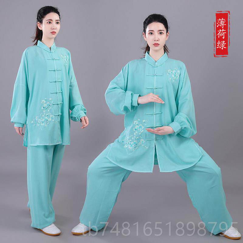 正品太极极服女刺绣新款术飘逸春秋亚麻棉麻拳练功武表演中太国风