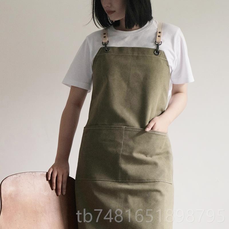 正品鹿造可拆卸咖啡师围裙定制l厅go奶茶餐师烘培美甲发型帆布工o
