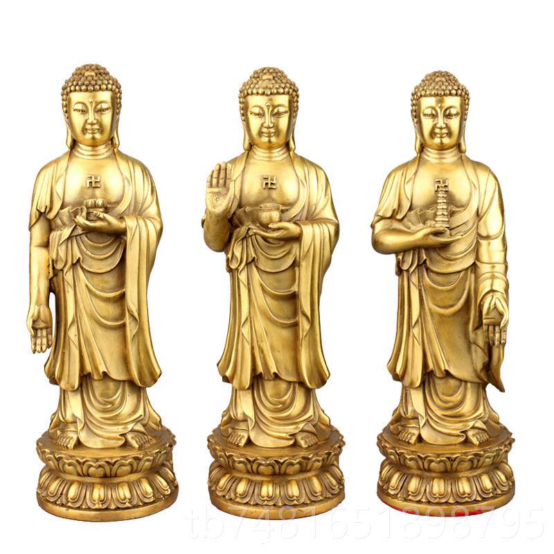正品铜三宝佛佛像摆件一站像释迦牟药师佛阿弥佗如佛套尼来佛三世