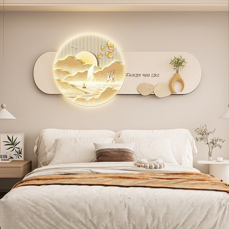 卧室床头挂画轻奢高级感led氛围灯装饰画主卧房间背景墙现代壁画