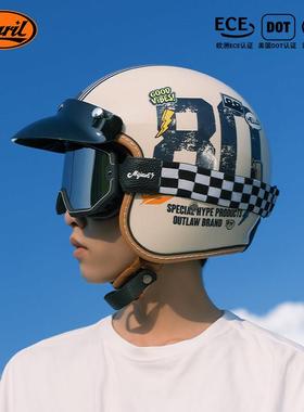 CYRIL赛罗复古头盔男摩托车半盔女踏板机车四分之三盔四季B206