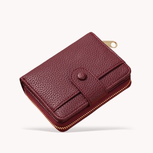 荔枝纹短款软皮钱包女款2026新款多卡位卡包二合一复古钱夹零钱包