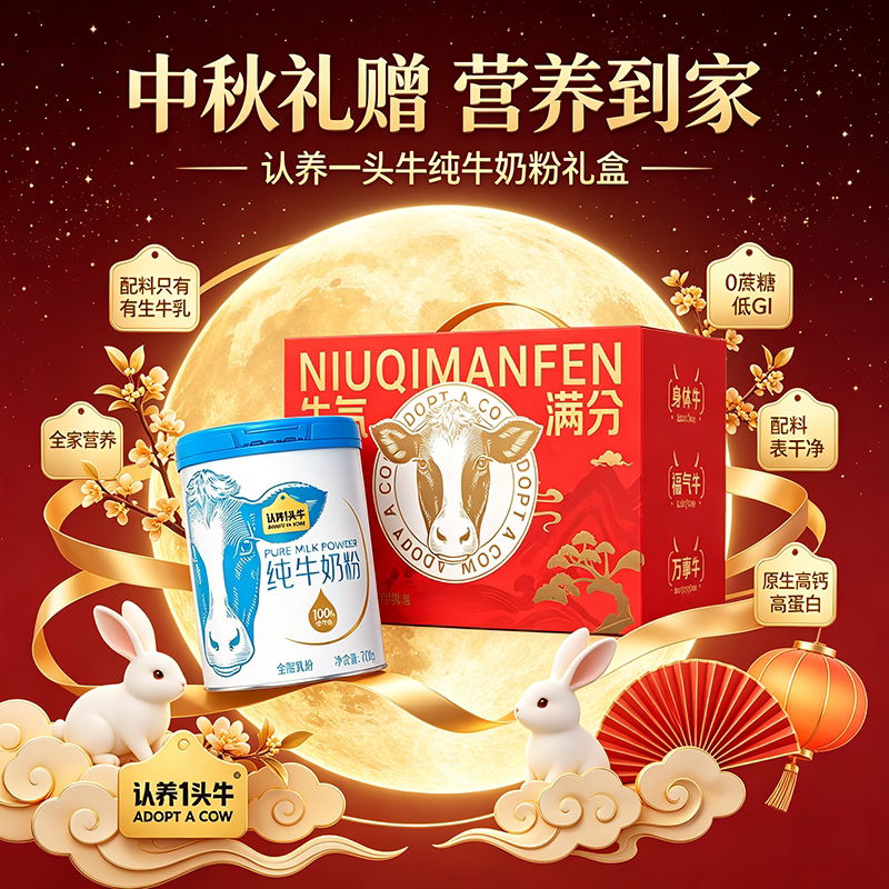 过节礼盒】认养一头牛纯牛奶粉高钙高蛋白健康品质儿童成人营养