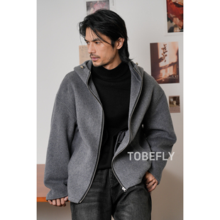 Tobefly休闲廓形连帽双面呢羊毛夹克25秋冬新款 宽松保暖外套88153