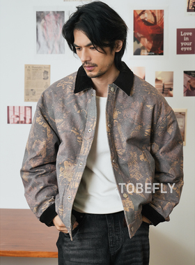 Tobefly个性印花水洗夹克式羽绒服冬季新款撞色拼接保暖外套25327