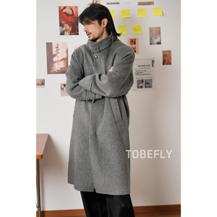 Tobefly系带立领绵羊毛拉链中长款 双面呢大衣25秋冬保暖外套F5008