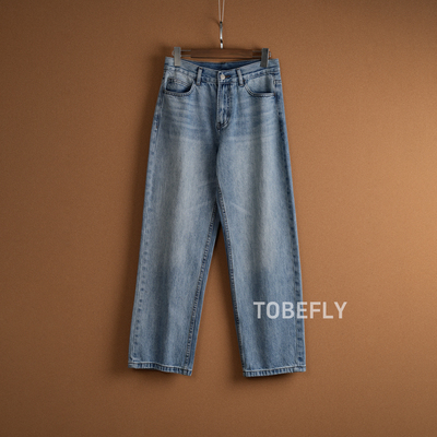 Tobefly复古水洗直筒百搭牛仔裤