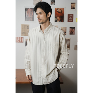 日系复古宽条纹衬衫宽松慵懒风长袖衬衣百搭休闲上衣26-01