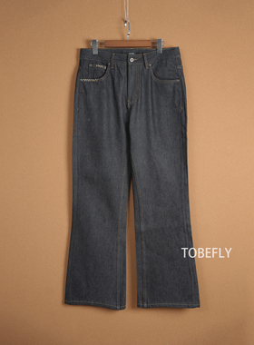Tobefly12oz美式原牛蓝复古水洗不掉色微喇牛仔裤百搭长裤GPC3603