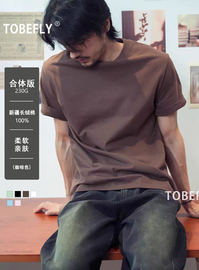 Tobefly230克新疆长绒100棉精梳棉短袖简约百搭宽松纯色T恤01D