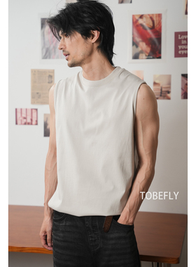 Tobefly240g重磅精梳棉无袖背心夏季百搭宽松纯色亲肤坎肩T恤03D