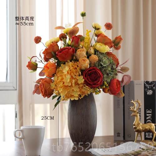 正品高档饰真花客装摆件花高级感餐仿桌摆设假花玫瑰花北欧厅干花