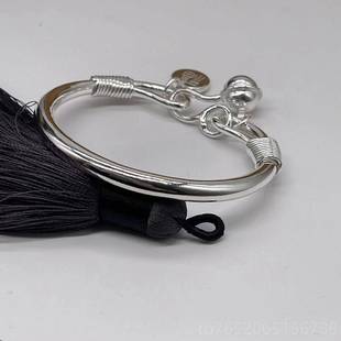 正品纯手工银手镯99足银定制实心圆条9马开银口蹄形白银雪花银镯