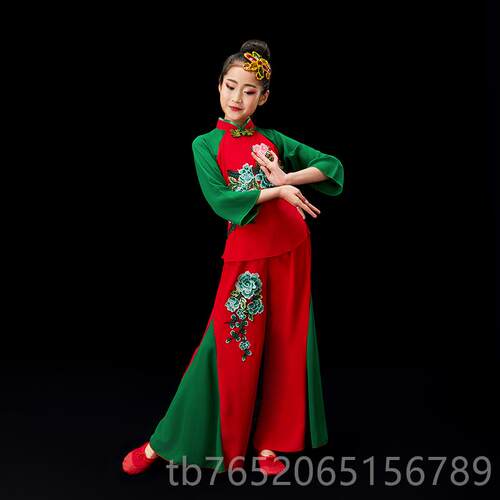 正品新女童款秧歌服儿童舞蹈演出服喜服庆中鼓国风打服扇子舞表演