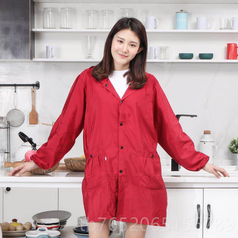 正品韩版按扣成罩衣烟大人男长女袖人轻度防水防油厨房连帽工作服