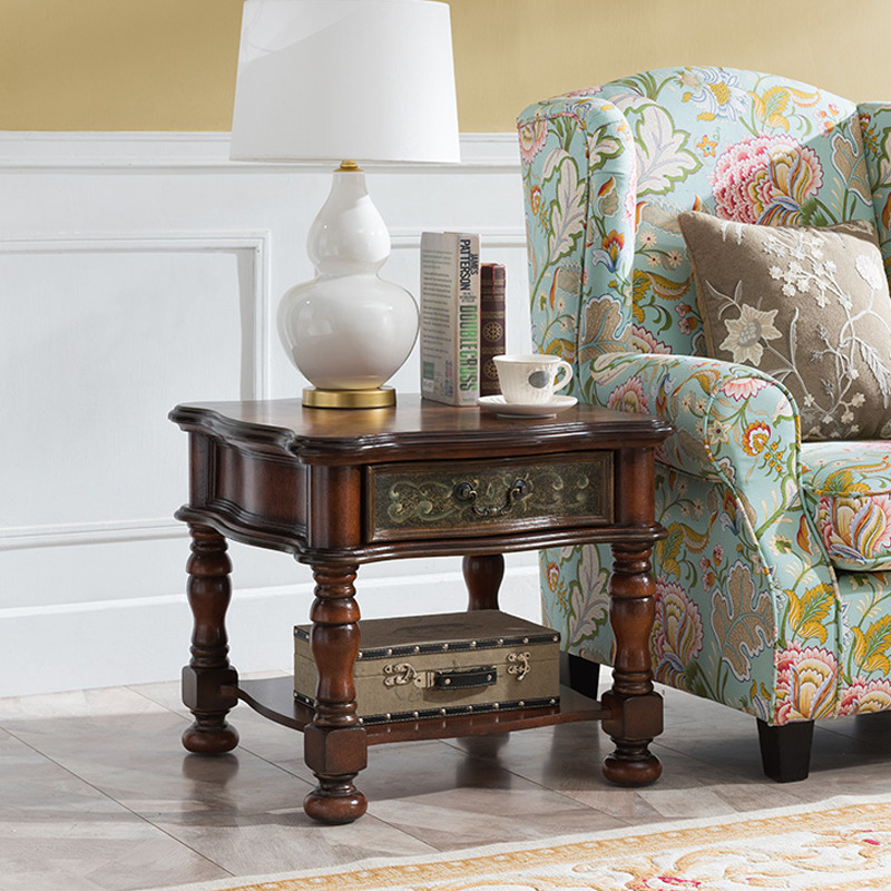 批发美式家具手绘角几边几地中海小方几带抽屉花瓶摆件桌沙发边柜