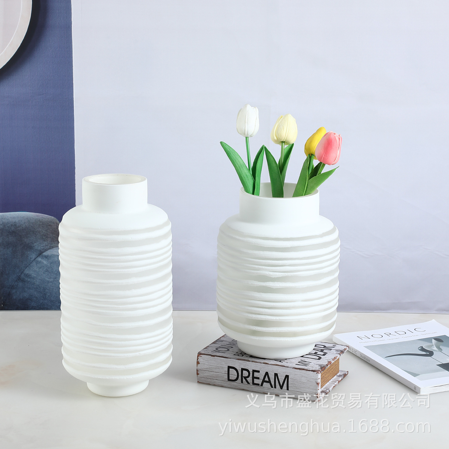 北欧简约创意手工刻磨玻璃花瓶居家桌面装饰摆件绿萝植物水培花瓶