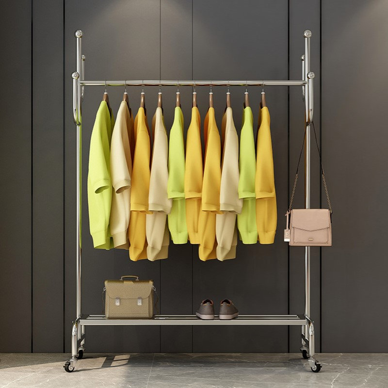 简易现代衣帽架落地式鞋包架家用阳台挂晒衣架卧室移动挂衣架带轮