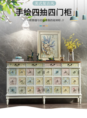 至高美式鞋柜1.8米进门玄关柜大容量可调节隔板复古白色彩绘批发