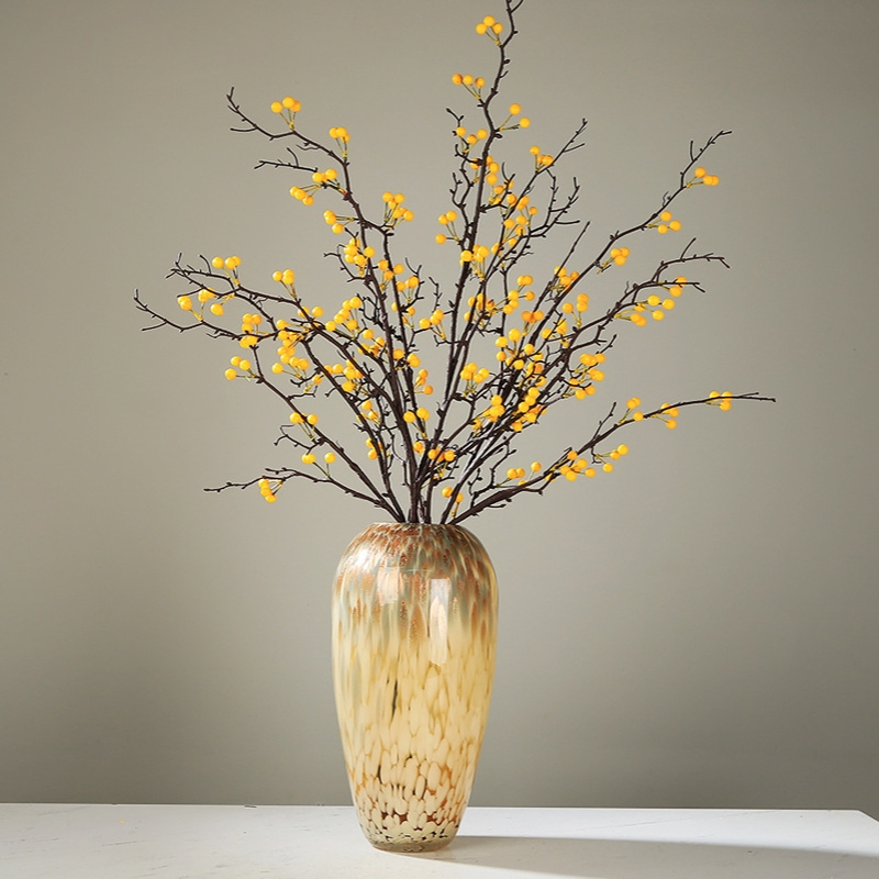 琥珀色琉璃花瓶摆件现代轻奢水培客厅样板房酒店别墅插花花器装饰