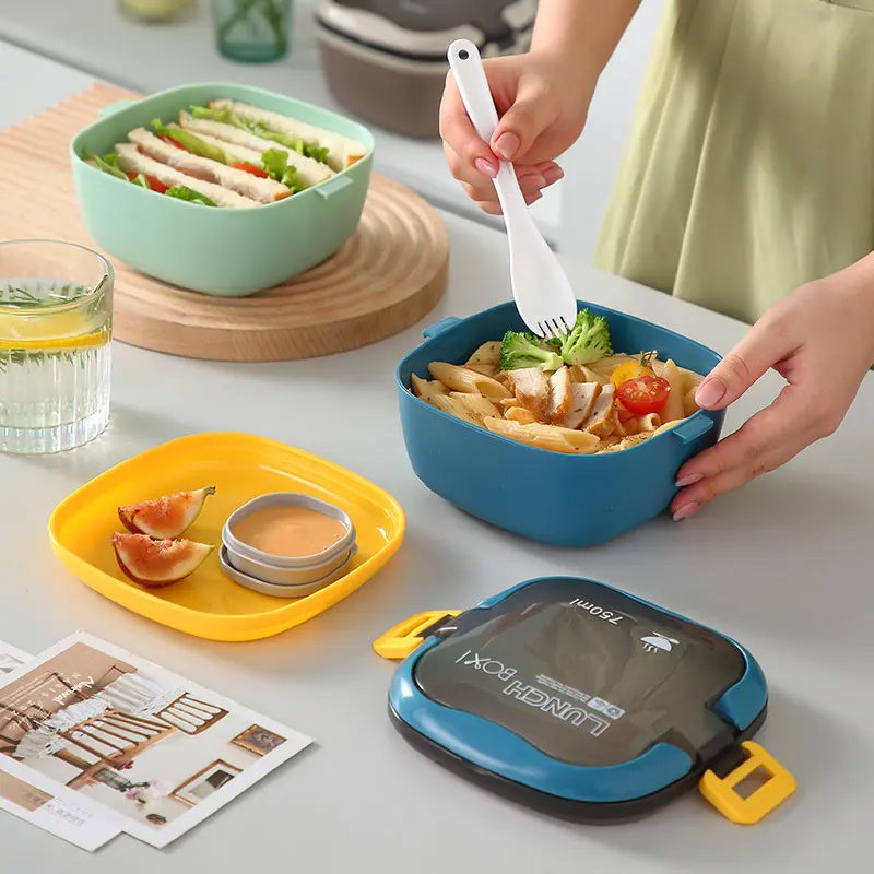 学生食品级饭盒塑料lunchbox分格日式简约可微波炉专用餐盒