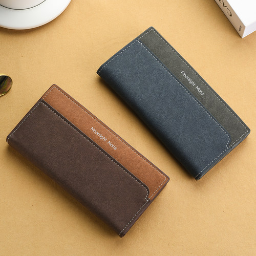 正品磨砂两折长款钱包男款多卡位证件卡包小众名片夹男生零钱包