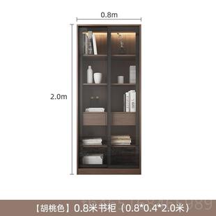 约带玻璃推拉门储物橱书置 高档简北欧实木脚落地书柜书架大组合