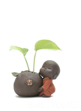 高档创意禅意紫砂家摆居小和尚茶宠件小器办公桌面装饰品花水室培