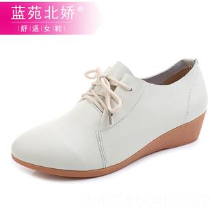 坡跟单鞋女2鞋025妈新款春秋鞋百女搭真皮软底妈休闲鞋皮鞋小