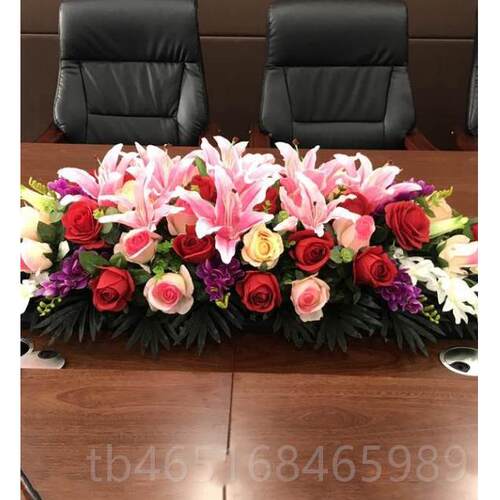 高档绢花仿真桌花议商务用长会插桌办公花室假花台式餐桌花花高档