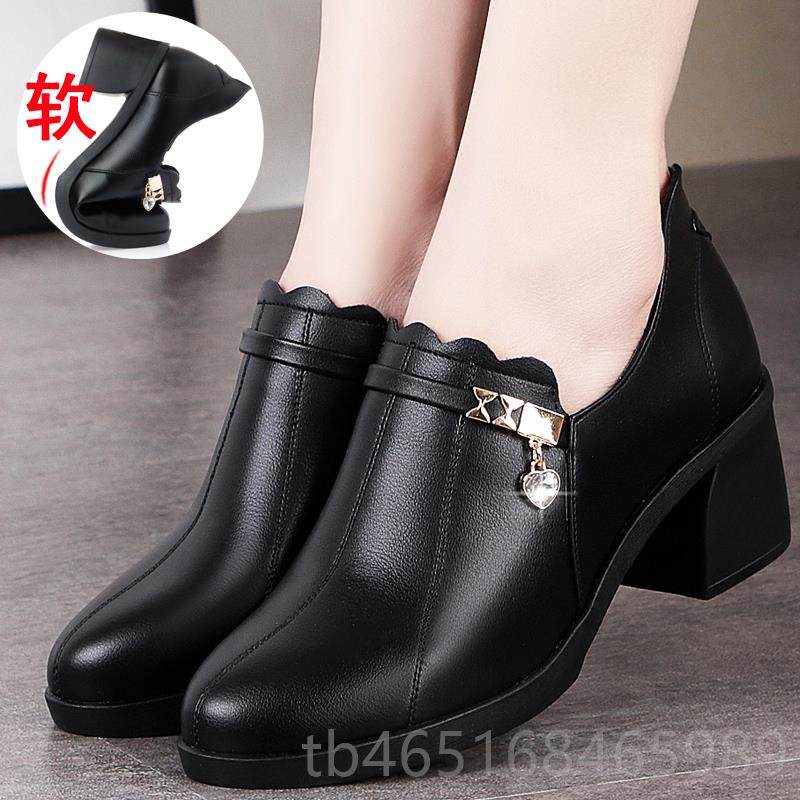 高档春季中年女鞋适妈妈鞋真皮软单皮底中跟鞋深口舒防滑粗跟中老,女鞋,深口单鞋,淘宝优惠券,粉丝福利购,淘宝优惠卷