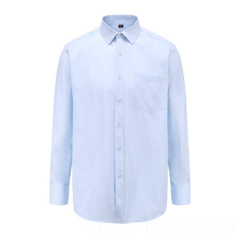 高档2024衬品兴业银行行服衫质男兴业行服长短袖淡蓝色斜条工装衬图片