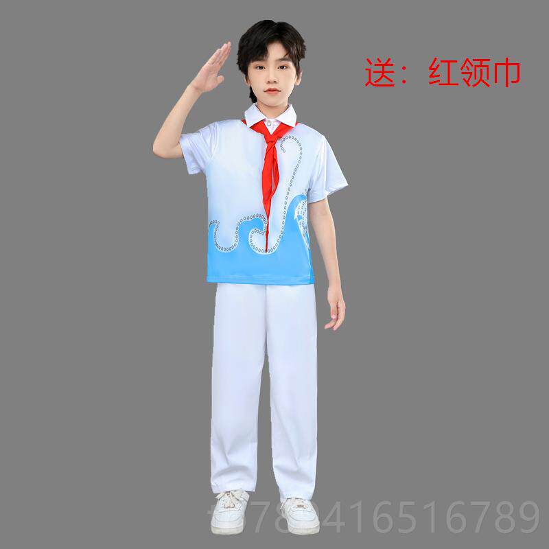高档庆儿童小大合领唱团中国梦演出服中学生诗歌朗诵服装国红巾舞