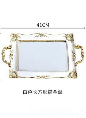 高档出口风欧美复古金宫廷奢镜华感雕花手绘面托盘盘摆件 婚礼摆