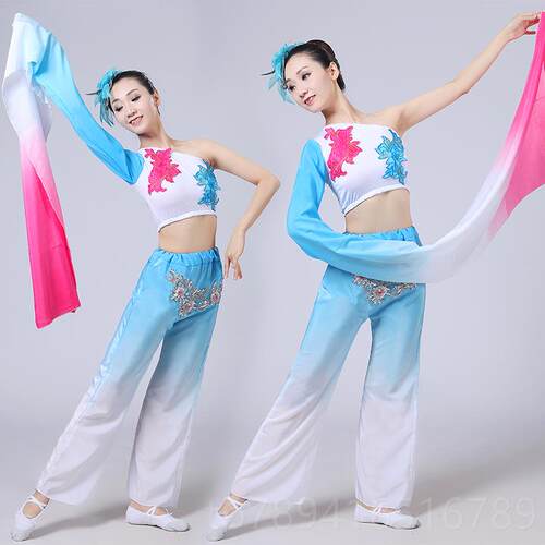 高档且吟春舞服装成人儿童水袖吟春雨雨单肩独袖演出服蹈装古典且