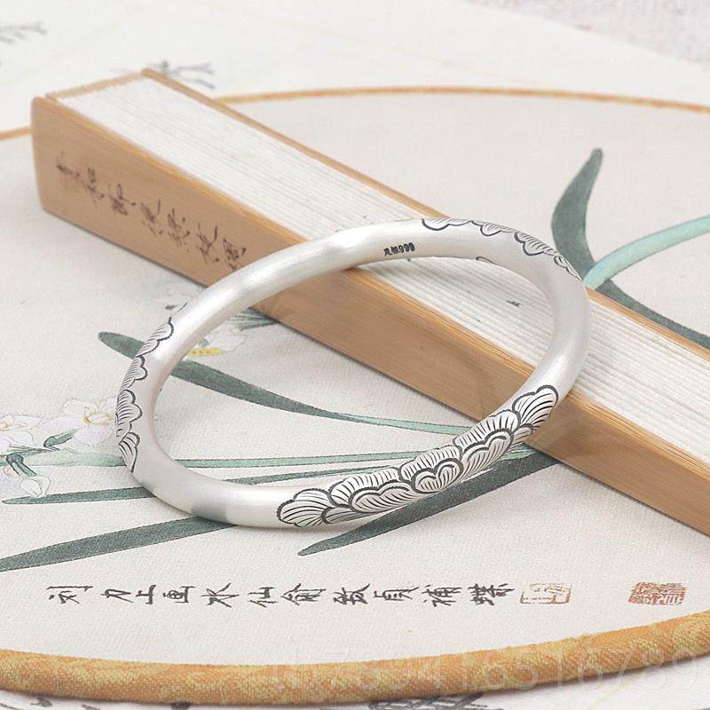 高档芍药银手女夏纯银心999年轻镯新款古法实闭口刻字镯子女友送,饰品/流行首饰/时尚饰品新,手镯,淘宝优惠券,粉丝福利购,淘宝优惠卷
