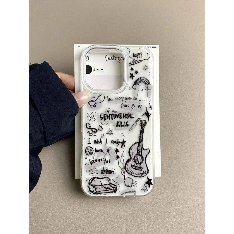 华为p80pro新款涂鸦吉他OPPOReno14适用iPhone15大孔13promax手机壳12硬苹果16高级感VIVOX200S创意iQOOneo10