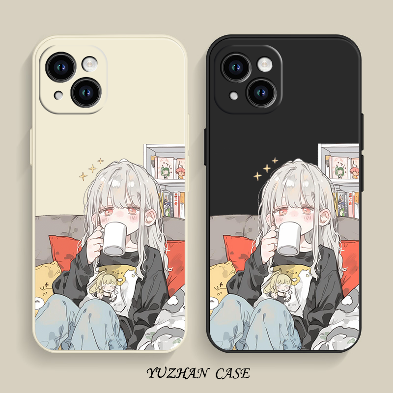 咖啡女孩14ProMax创意iPhone16E小米15PRO苹果13PLUS动漫华为MATE70真我GT7PRO二次元荣耀300手机壳K80软适用