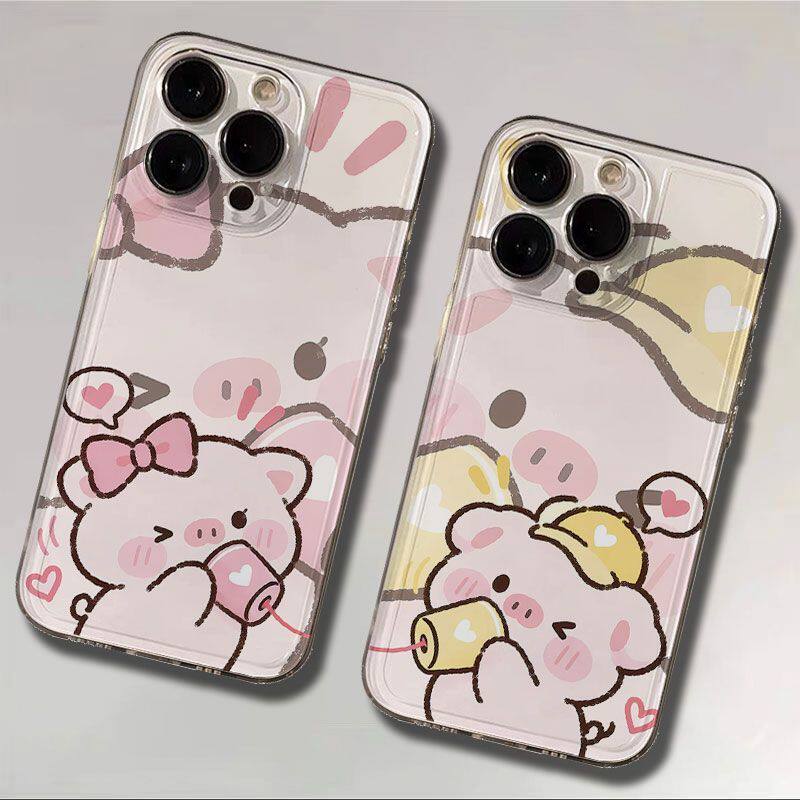 适用iPhone13苹果15pm12创意透明18ProMax软14PLUS高级感手机壳纸杯电话可爱猪猪情侣适用OPPORENO16/OPPOA6S